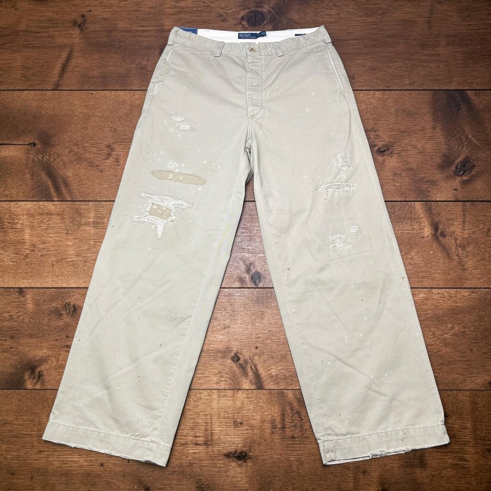 NEW Polo Ralph Lauren The Big Chino Paint Patches Distressed Pants 33x32